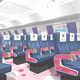 Seats on the Hello Kitty shinkansen.